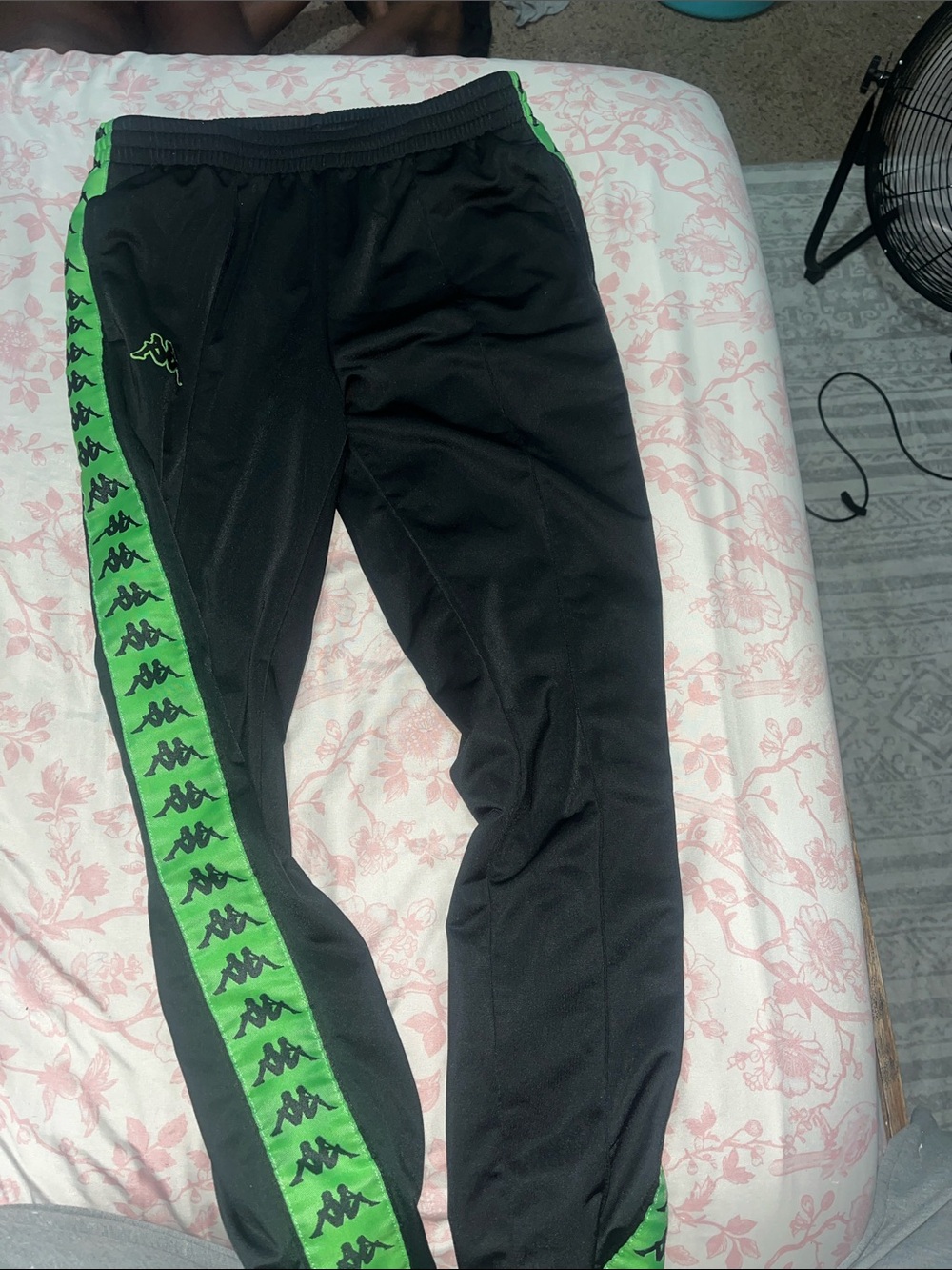 Kappa Black Joggers with Green Logo Tape